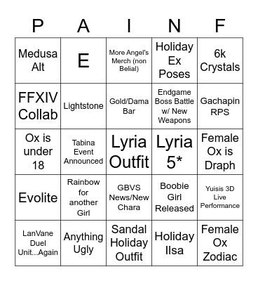 Sad Bingo 1 :( Bingo Card