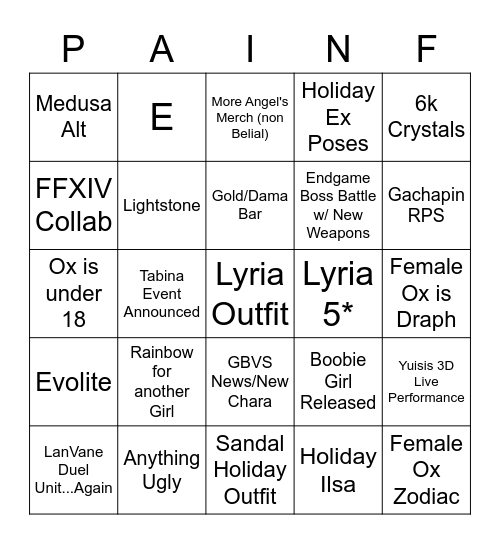Sad Bingo 1 :( Bingo Card