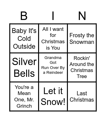 Christmas Song Bingo Card