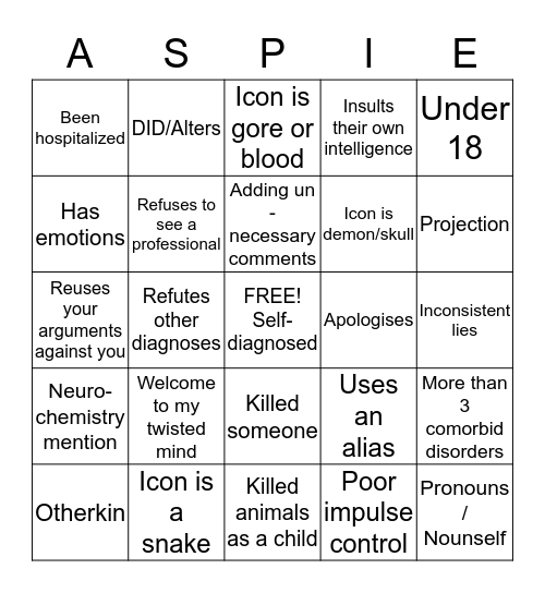 Poserpath Bingo Card