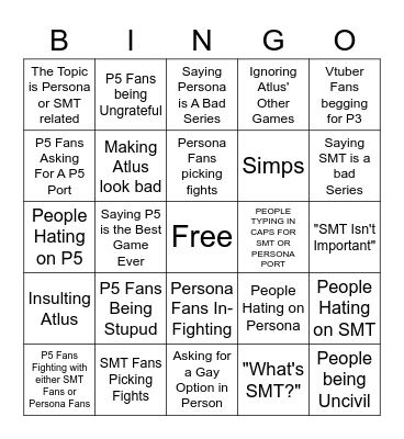 People On Atlus' Twitter Bingo Card