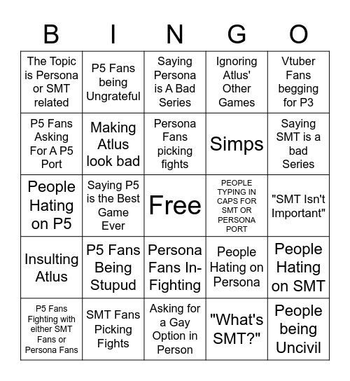 People On Atlus' Twitter Bingo Card