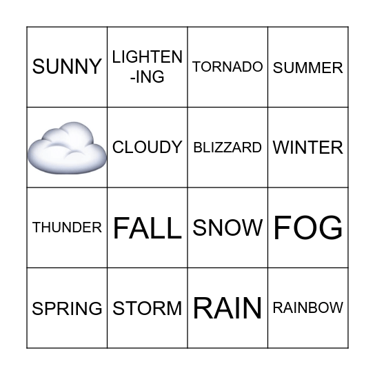 Weather Bingo Card