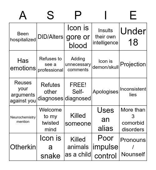 Poserpath Bingo Card