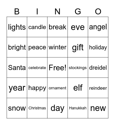 Holiday Signs Bingo Card