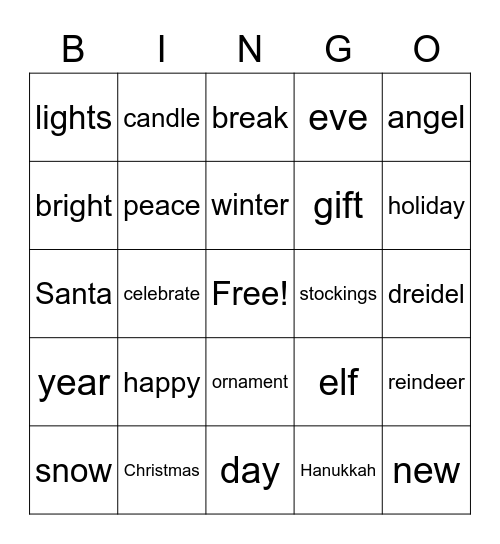 Holiday Signs Bingo Card