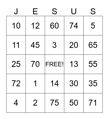 Jesus Bingo Card