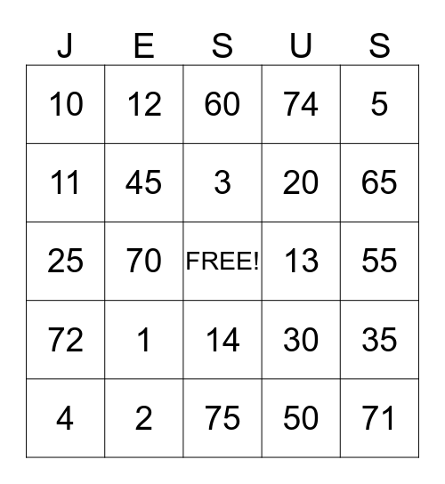 Jesus Bingo Card
