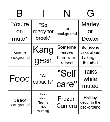 Kangs Holiday Bingo Card