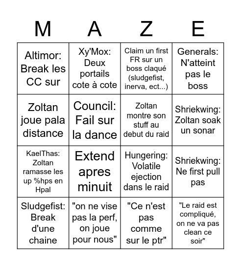 Maze Bingo Card