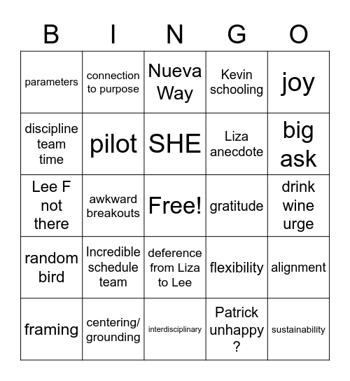 Staff Meeting Bingo Card