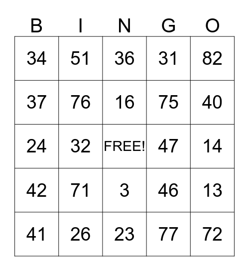 Dennis Bingo party Bingo Card