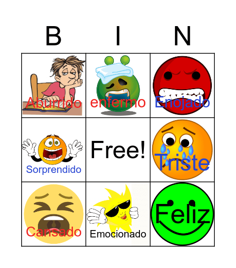 Las emociones  Bingo Card
