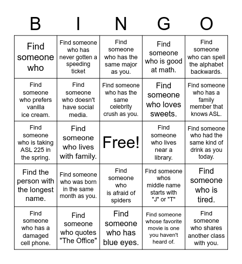 ASL Bingo Card