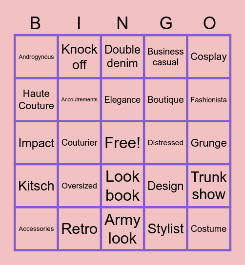 Fashion Bingo Card