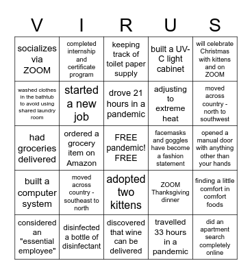 EMILY's 2020 BINGO card Bingo Card