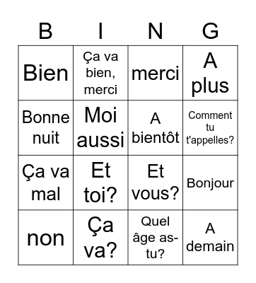 Greetings in French Bingo Card