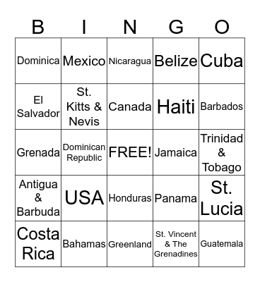 North America Bingo Card