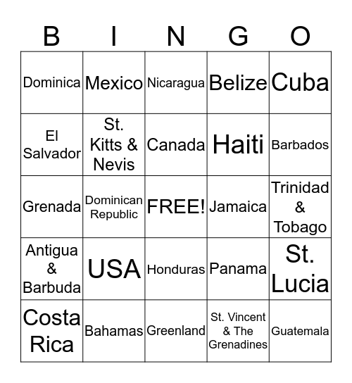 North America Bingo Card