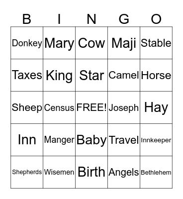 Nativity Bingo Card