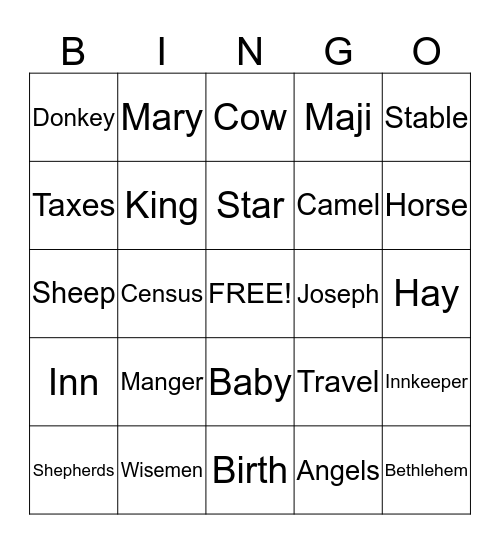 Nativity Bingo Card