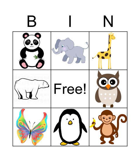 Animal Bingo Card