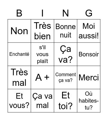 Greetings in French Bingo Card