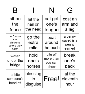 SJIJ Primary 5 Idioms Bingo Card