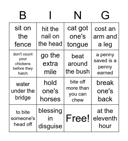 SJIJ Primary 5 Idioms Bingo Card