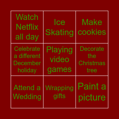 Winter Break Bingo Card