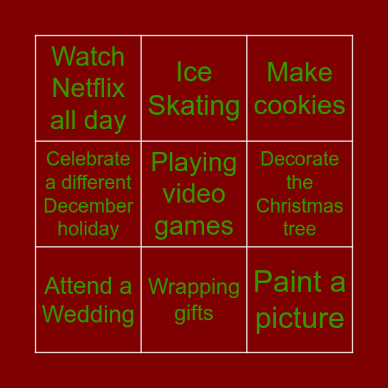 Winter Break Bingo Card