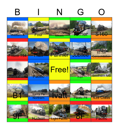 Loud and Noisy Steam Locomotives Bingo Card