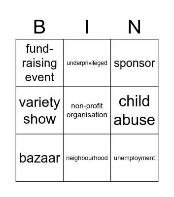 Voluntary Work - Vocab bingo Card