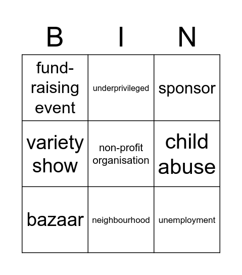 Voluntary Work - Vocab bingo Card