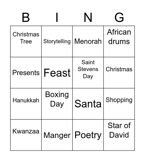 Holiday Bingo Card