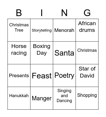 Holiday Bingo Card