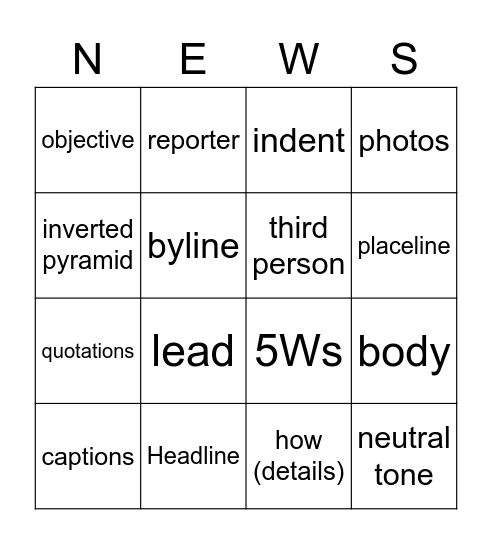 NEWS REPORT Bingo Card