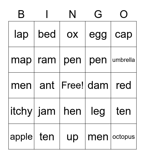 December Phonics Bingo Card