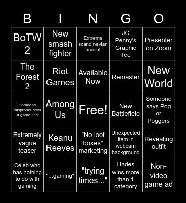 Spagoot Game Awards Bingo Card