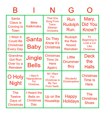 Christmas Song Bingo Card