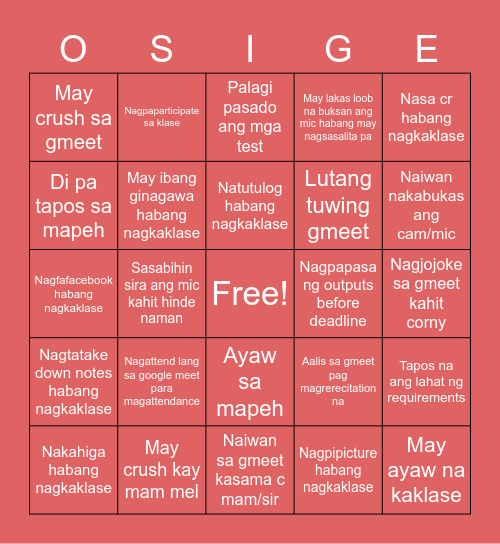 Onlineclass (never have i ever edition) Bingo Card
