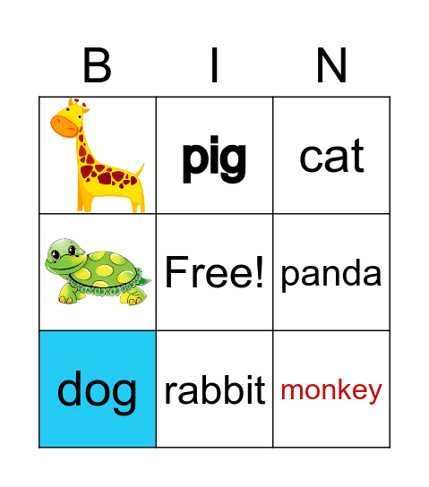 Animals Bingo Card