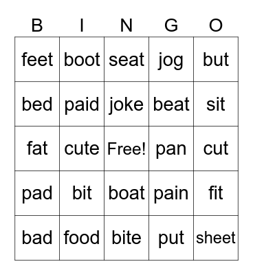 Vowel Sounds Bingo Card