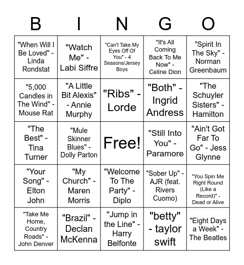 Ryan Family Christmas 2 Bingo Card