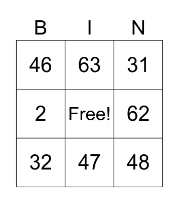 Number Bingo Card
