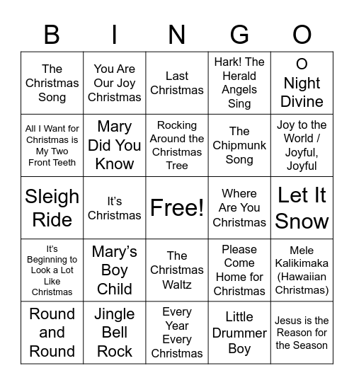 UPCAG Christmas Singo Bingo Card