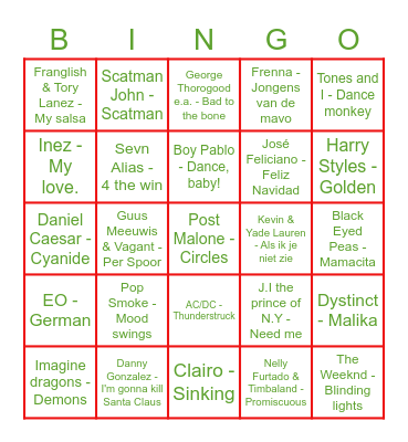 Muziekbingo KERST! Bingo Card