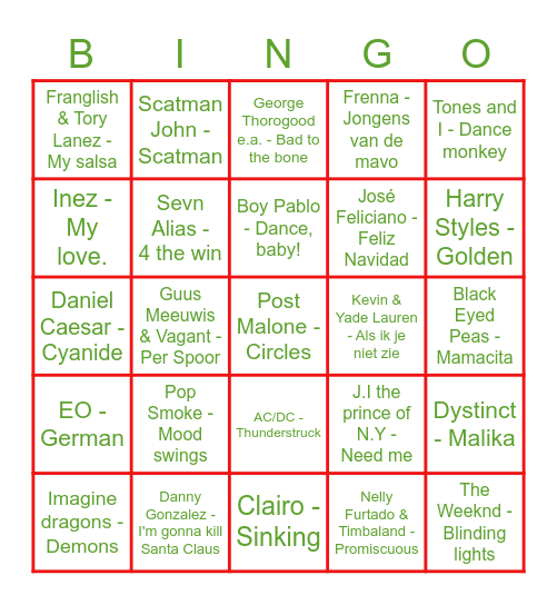 Muziekbingo KERST! Bingo Card