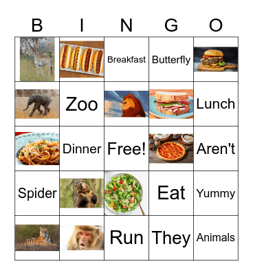 Animals and Food Bingo Card