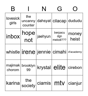 wdfsejeong Bingo Card